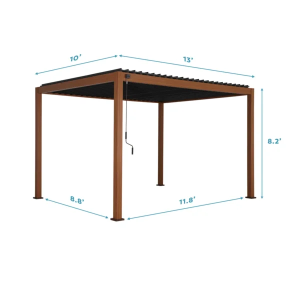 111S Takasho Wood Grain Aluminum Pergola with Adjustable Rainproof Louver - Image 3