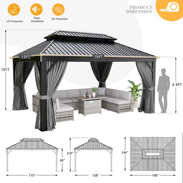 Aluminum Patio Gazebo with Double Roof - Image 4
