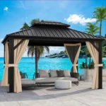 Outdoor+Metal+Hardtop+Patio+Gazebo+with+Privacy+Curtain+and+Mosquito+Netting-109868099