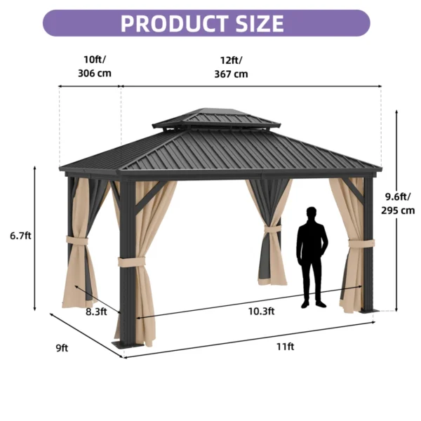 Outdoor Metal Hardtop Patio Gazebo with Privacy Curtain and Mosquito Netting - Image 4