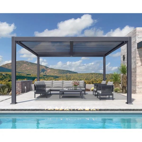Purple Leaf Louvered Aluminum Pergola Modern Outdoor Pergola With Adjustable Roof For Deck Garden Yard - Image 2