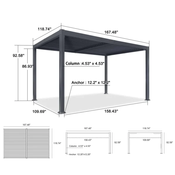 Purple Leaf Louvered Aluminum Pergola Modern Outdoor Pergola With Adjustable Roof For Deck Garden Yard - Image 3